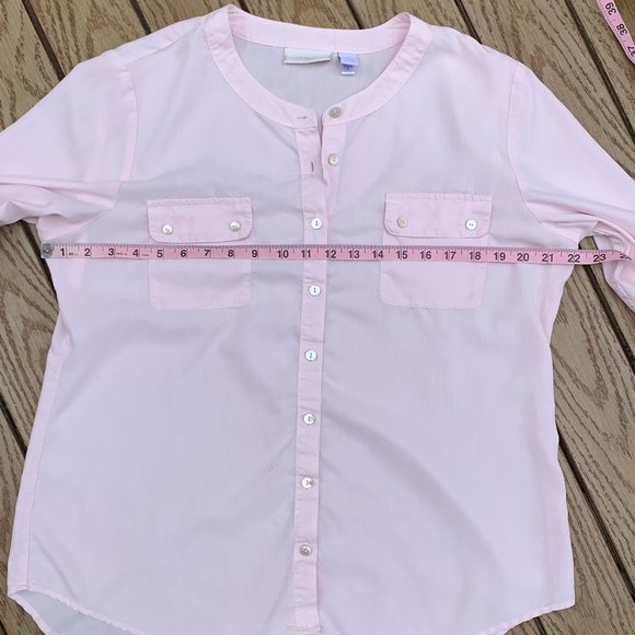 Chicos Collarless Roll Up long Sleeve Top - Picture 9 of 12